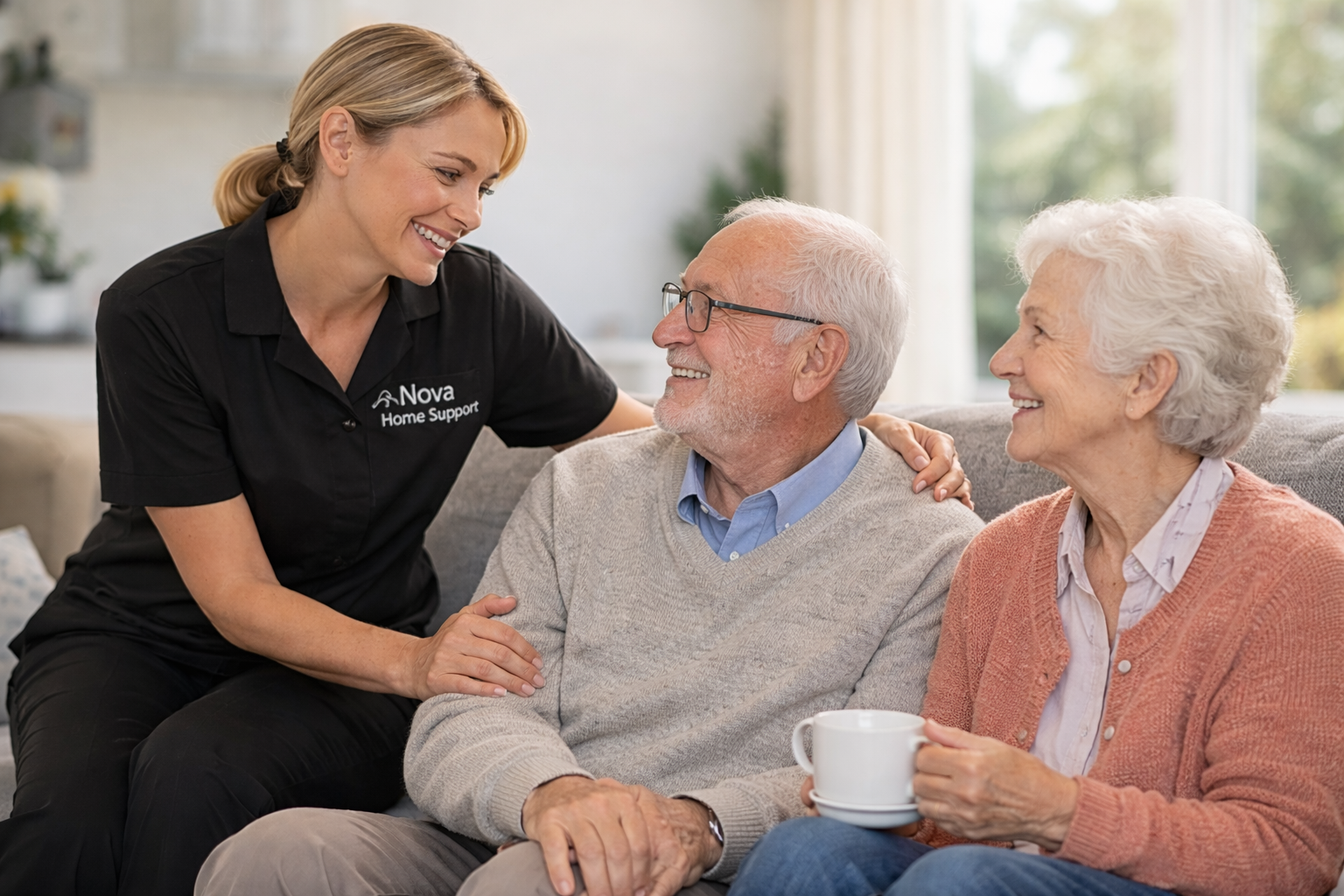 Nova Home Support staff supporting an elderly person at home